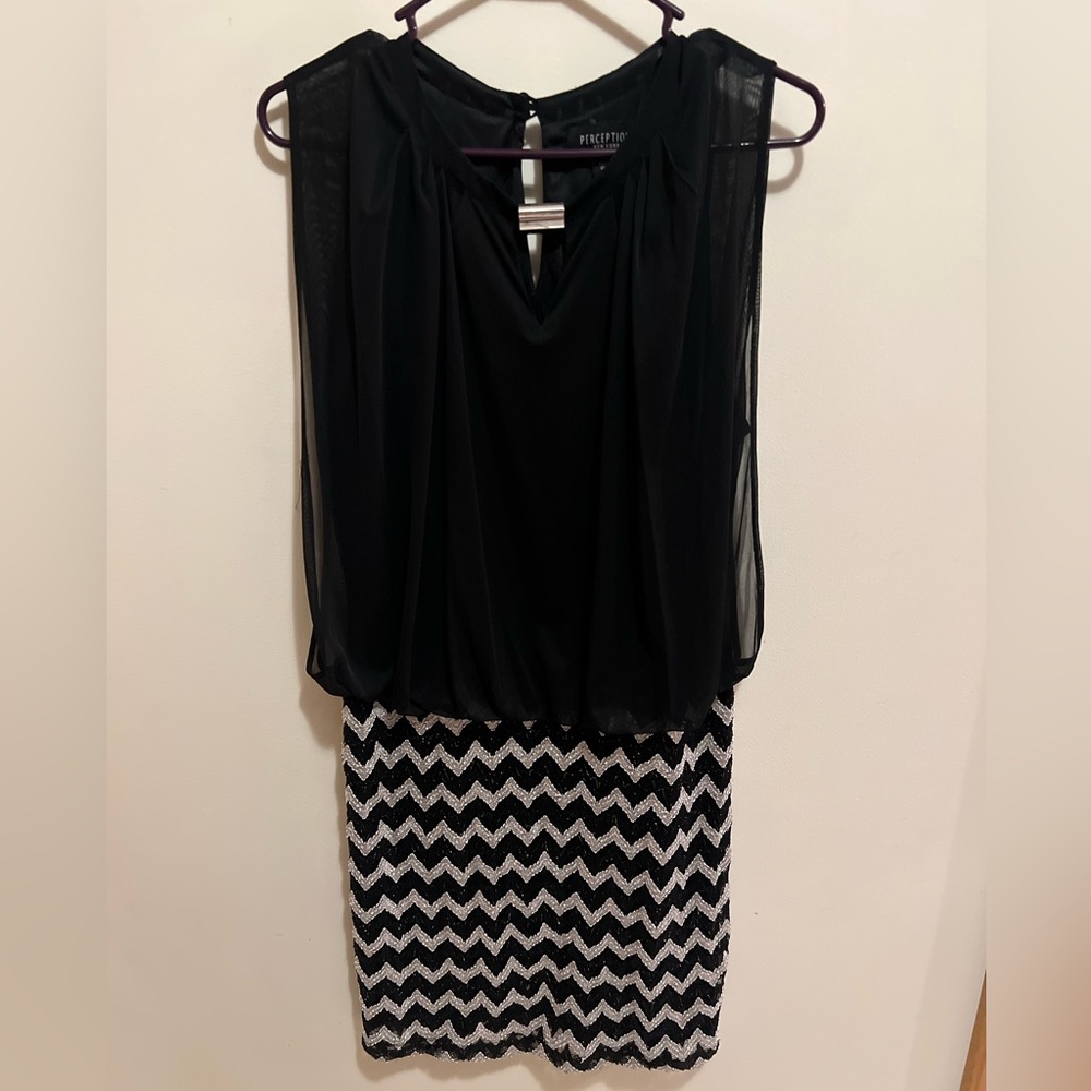 NWT Woman’s Size 12 Perceptions New York Dress Black And Silver Color